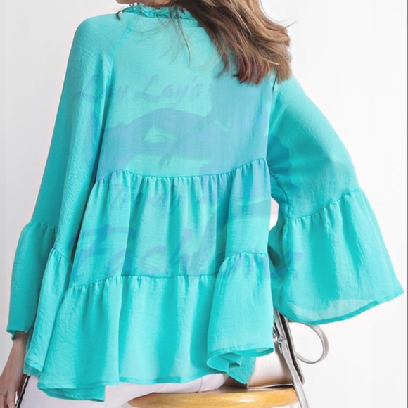 Sheer Oversized Ruffle Tunic- SEA BLUE - Picture 2 of 4